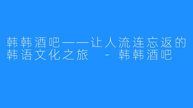 韩韩酒吧——让人流连忘返的韩语文化之旅 -韩韩酒吧